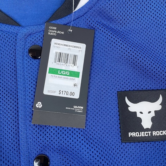 *New* Under Armour Project Rock Mesh Varsity Jacket Mens Large Blue 1377437 471 - Picture 2 of 5